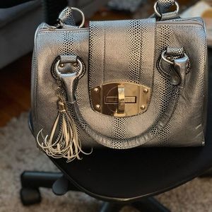 Charming Charlie Metallic Silver Tote with Gold Hardware